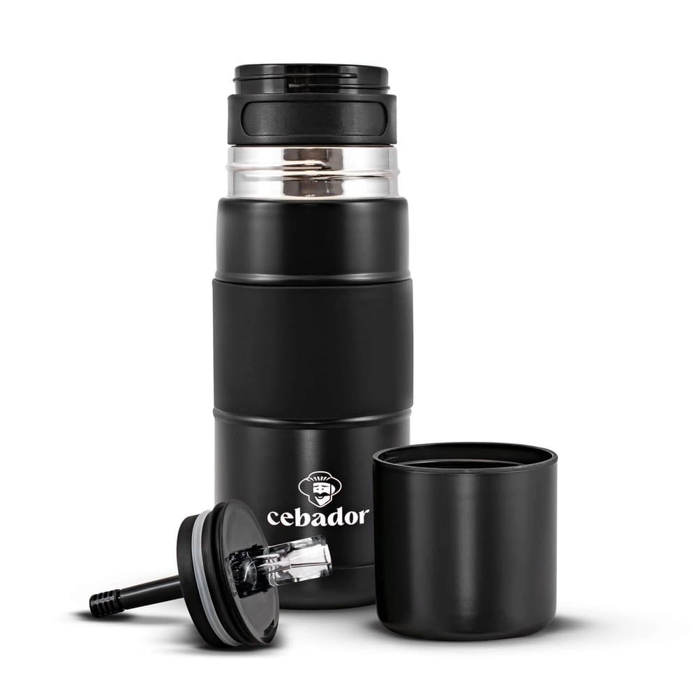 Yerbomos X Set Thermobecher 450ml - Schwarz, Edelstahl - Ideal für Unterwegs - mit Mate Tee Verde Ma