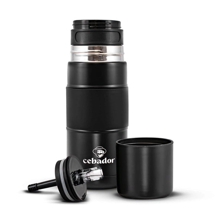 Yerbomos X Set Thermobecher 450ml - Schwarz, Edelstahl - Ideal für Unterwegs - mit Mate Tee Verde Ma