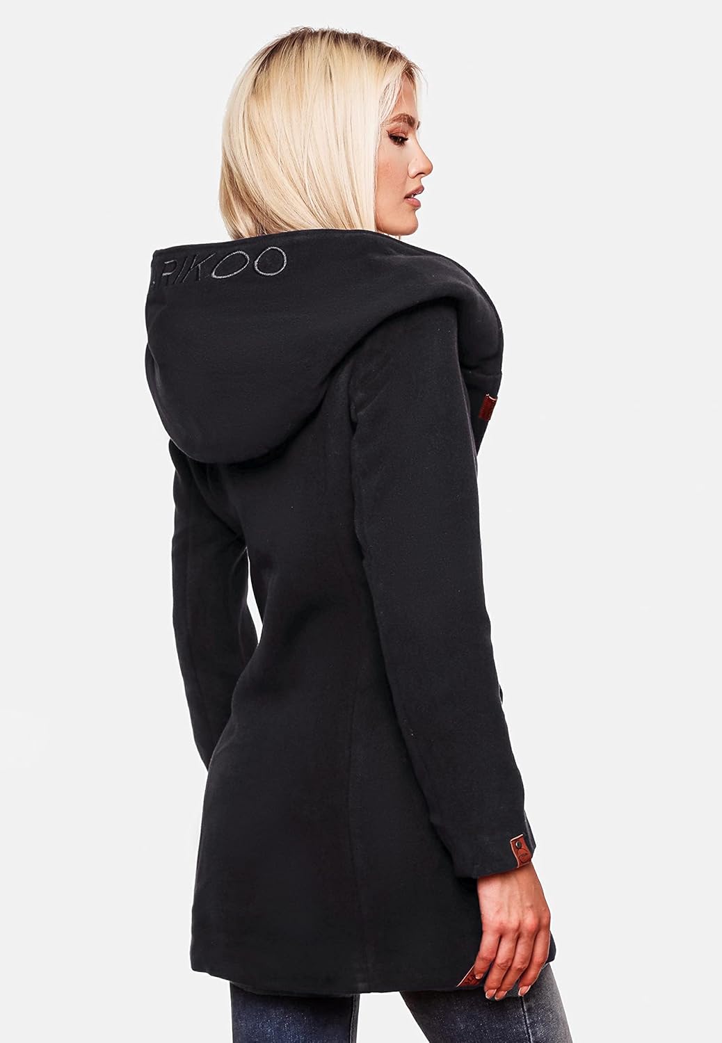 MARIKOO Damen Mantel in Wollmantel-Optik Warmer Trenchcoat mit Kapuze Maikoo XS-5XL S Dark Navy, S D