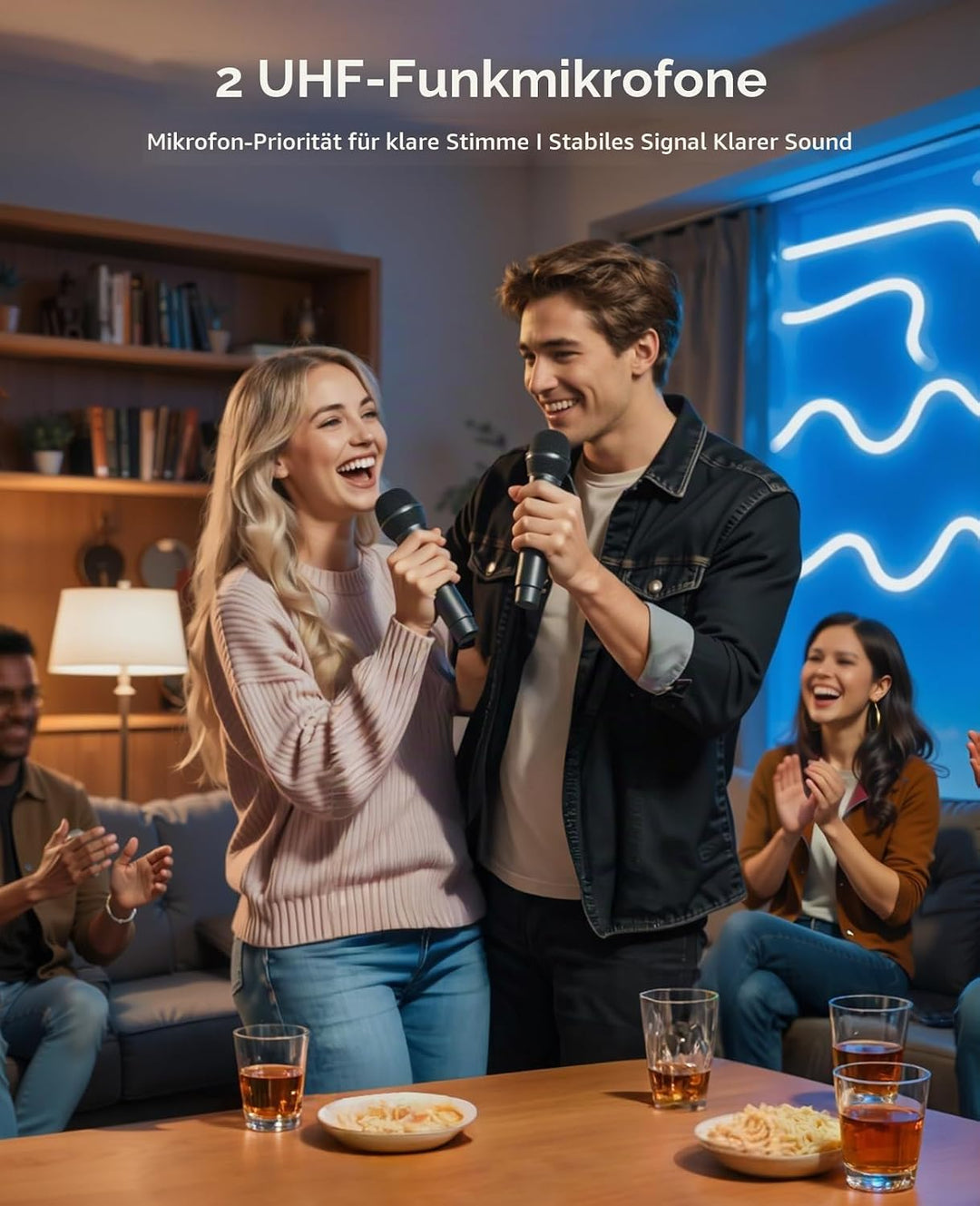 GKD61 Karaoke-Maschine für Erwachsene, 2 Kabellose UHF-Mikrofone, 400W Spitzenleistung, Tragbarer Bl