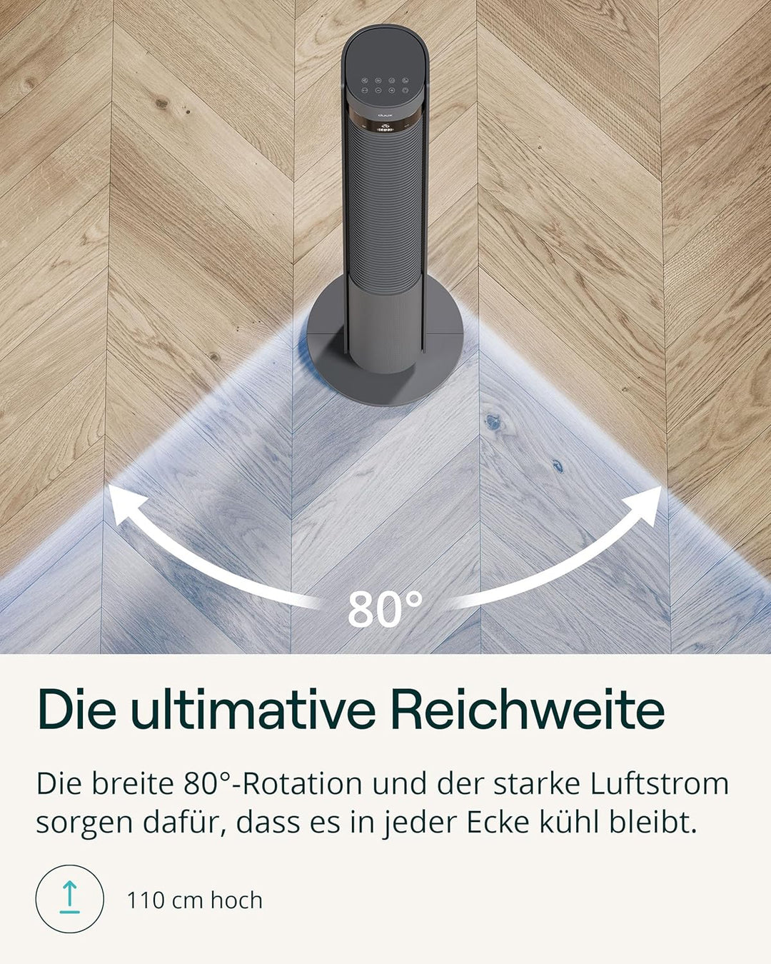 Duux Elevate Turmventilator – 12 Geschwindigkeiten, 80° Oszillation, Nur 25 dB, Ionisator, Timer (1–