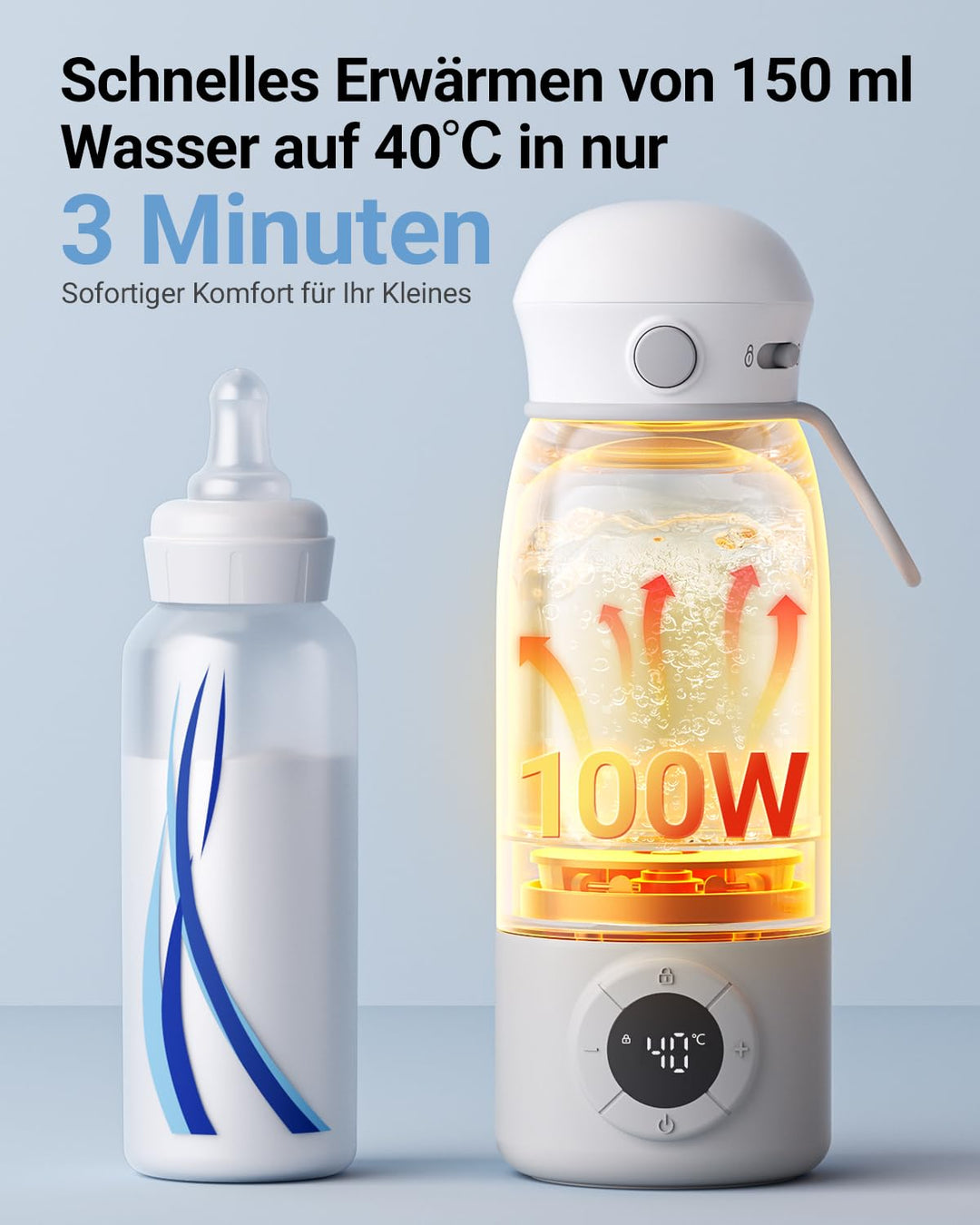 Bear Tragbarer Flaschenwärmer Baby für unterwegs, Schnell aufheizbarer elektrischer Milchwärmer ohne