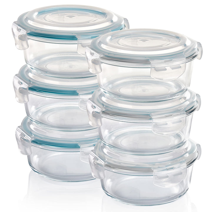 Grizzly Glas Frischhaltedosen, Set 6X 620 ml, luftdicht, rund, Click-Verschluss, vielseitige Vorrats