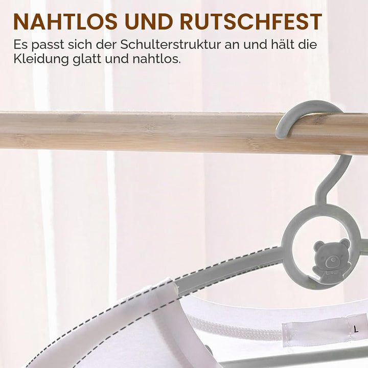 Kinderkleiderbügel, Einstellbare Anti-Rutsch-Kinder Kleiderbügel mit Stapelbaren Bärchen-Haken, Mitw