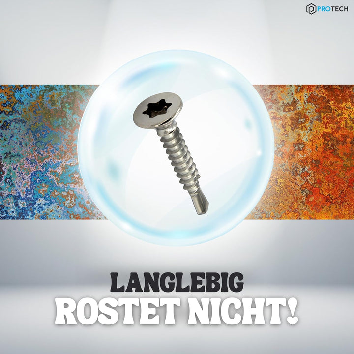 PROTECH 200 Stück Bohrschrauben Form O TORX 4,8x50 DIN 7504 Edelstahl A2 V2A Rostfrei Senkkopf-Schra