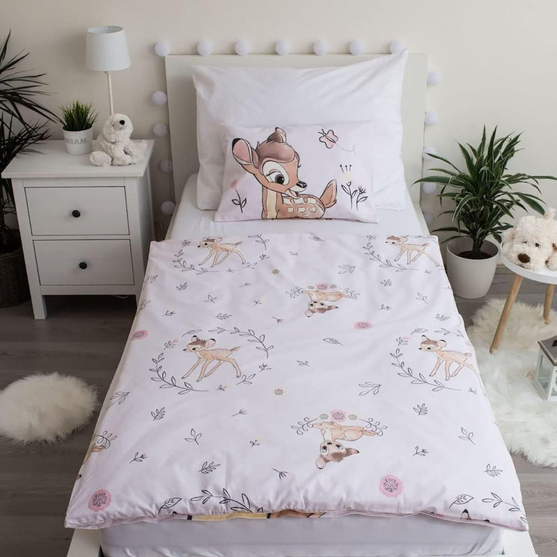 Disney Bambi Baby-Bettwäsche, 100% Baumwolle, Bettbezug 100 x 135 cm + Kissenbezug 40 x 60 cm