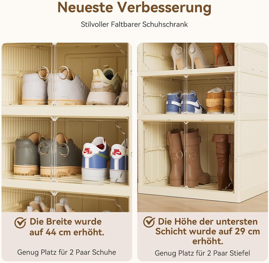 Schuhboxen Stapelbar Transparent, 6 Etagen Faltbarer Schuhschrank für 12 Schuhe Kunststoff Schuhaufb