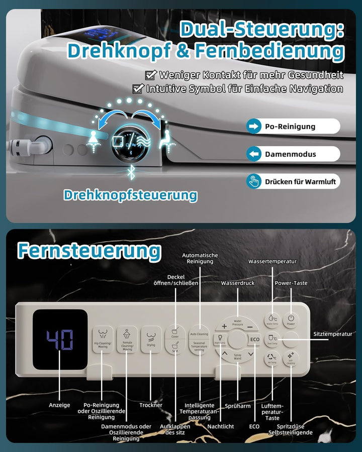Smart Toilettensitz Bidet mit Düse, Japanische Toilette Sitz Beheizbare Klobrille, Dusch WC mit Auto