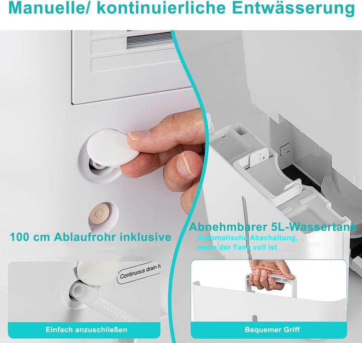 RELAX4LIFE 4 in 1 Elektrischer Luftentfeuchter, 50L/24h, Raumgrösse ca.60m², Wassertank 5L, APP-fähi