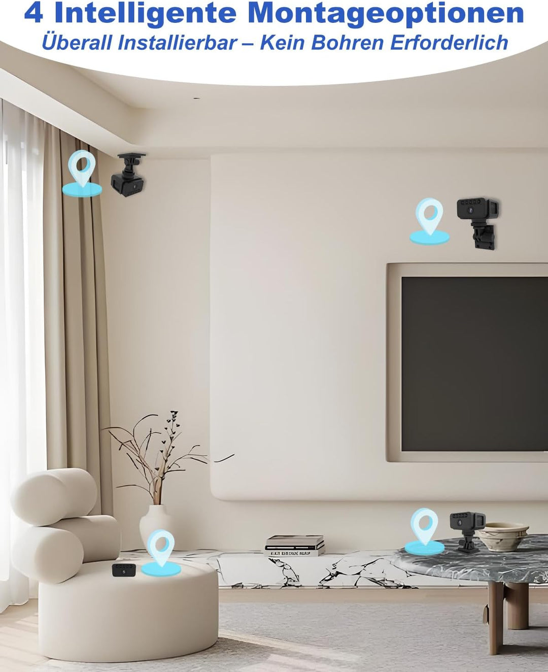 Bextgoo Mini Kamera, WLAN/AP Hotspot/Ohne WLAN, 4K Überwachungskamera Innen mit 64GB Speicherkarte,