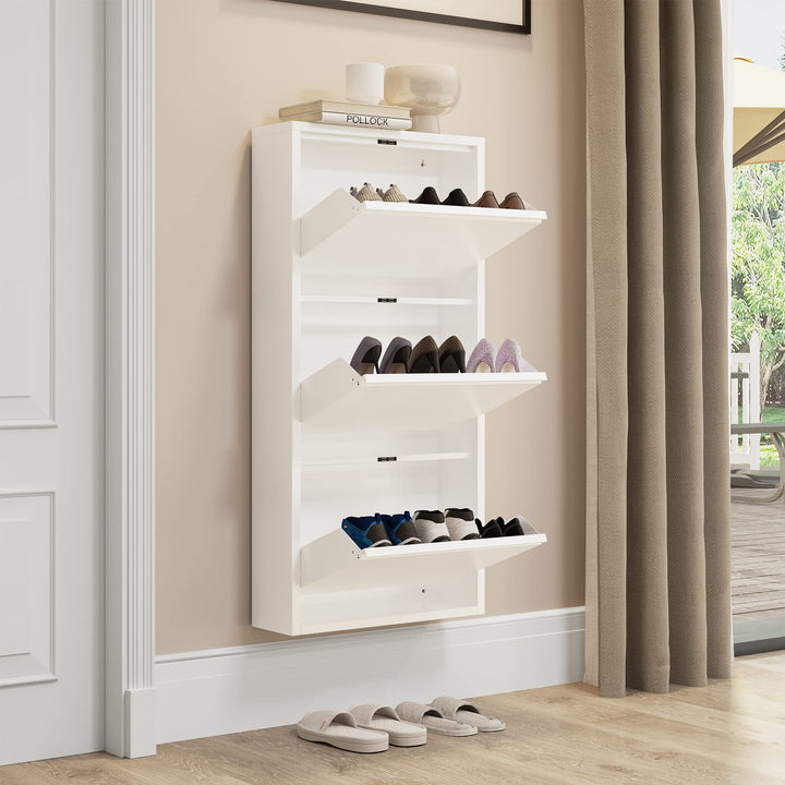 YITAHOME Schuhschrank, Metall Schuhregal Schuhkipper mit 3 Magnet Klappen Schuhaufbewahrung Weiss Fr