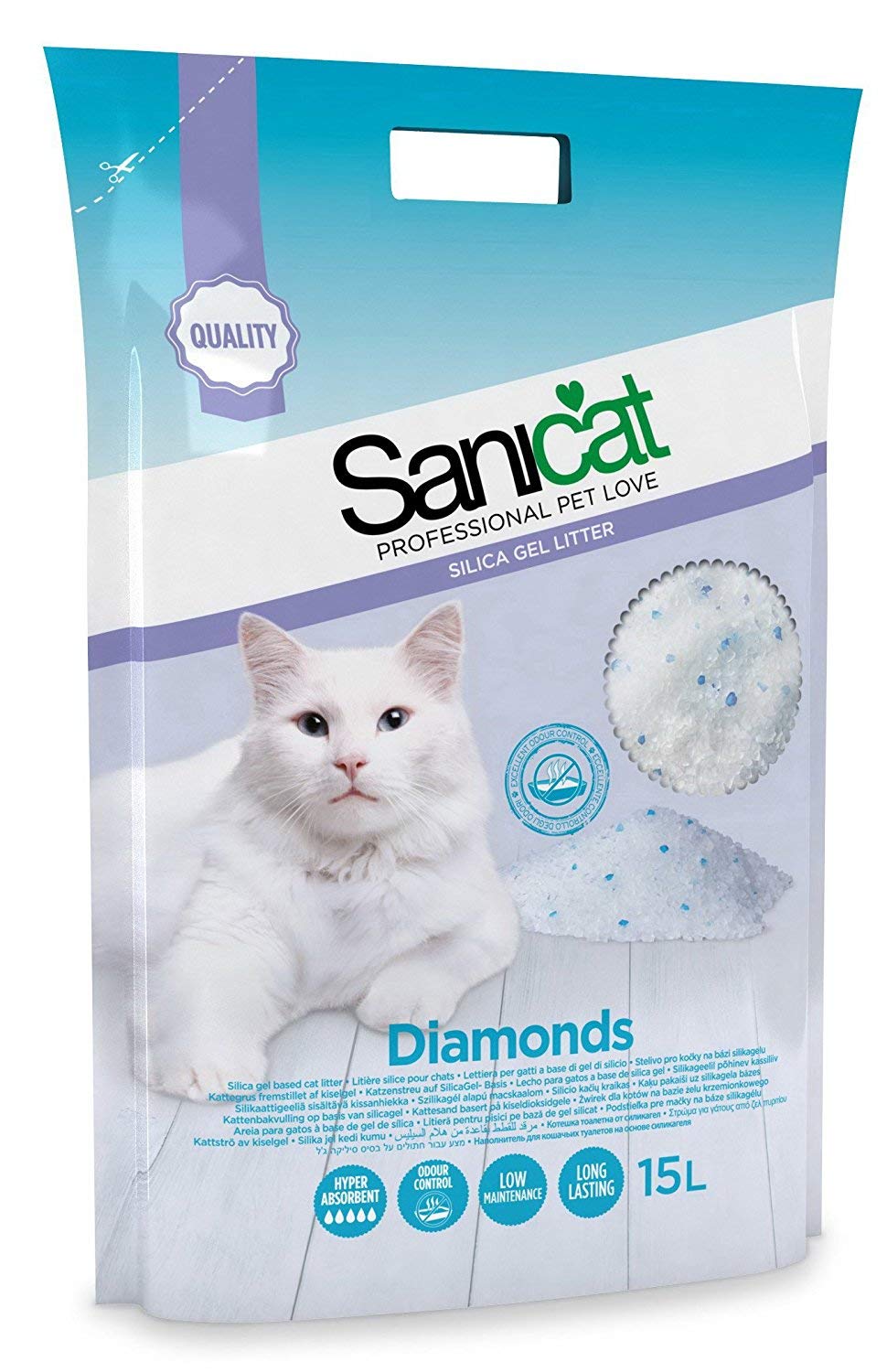 Sanicat Silizium Katzentoilette Diamonds ohne Duft, 15 x 2 Stück