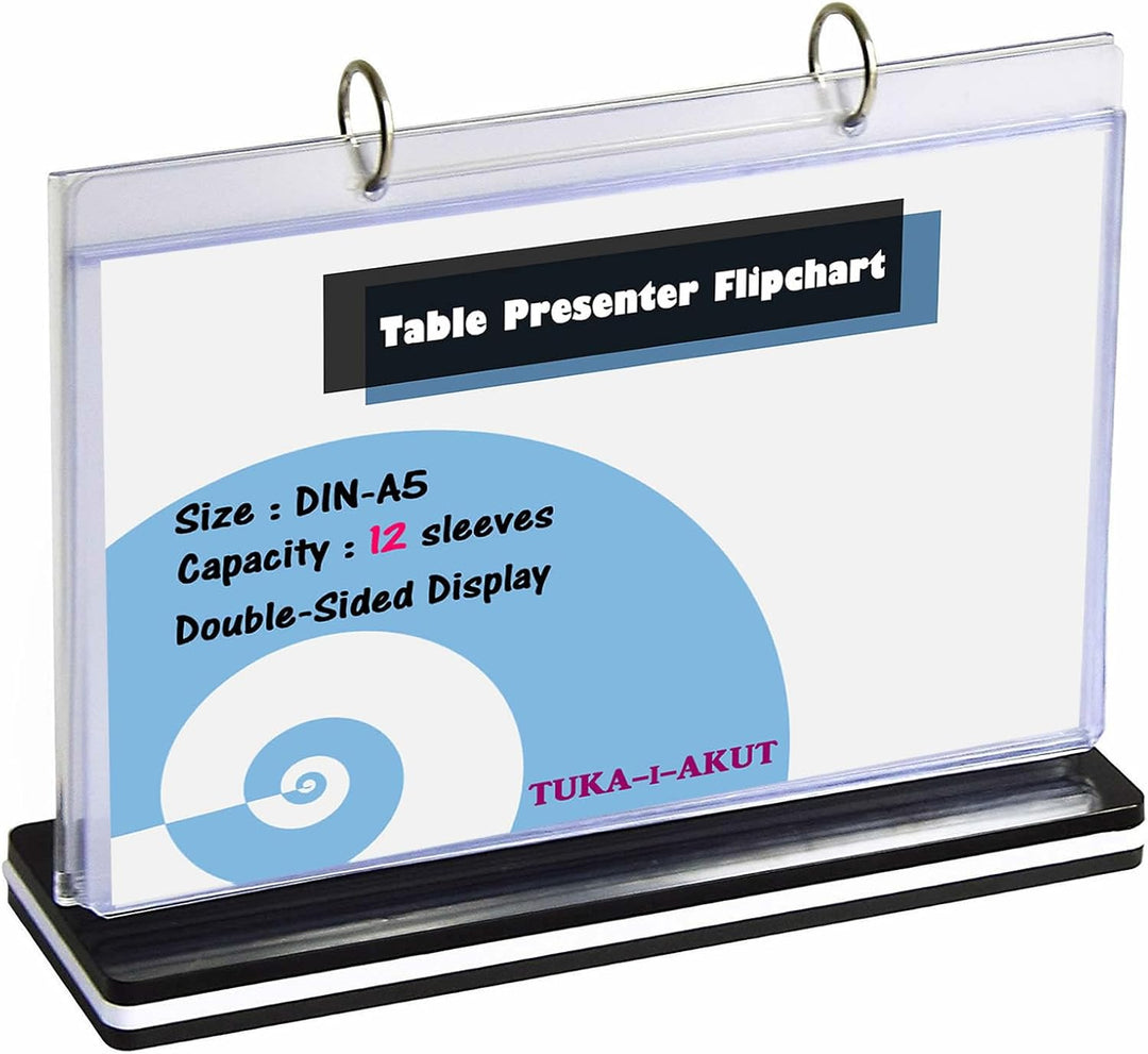 TUKA-i-AKUT 2er A5 Tisch-Flipchart aus Acryl mit Basis, 12 Hüllen T Form Desktop Flip Chart, Beidsei