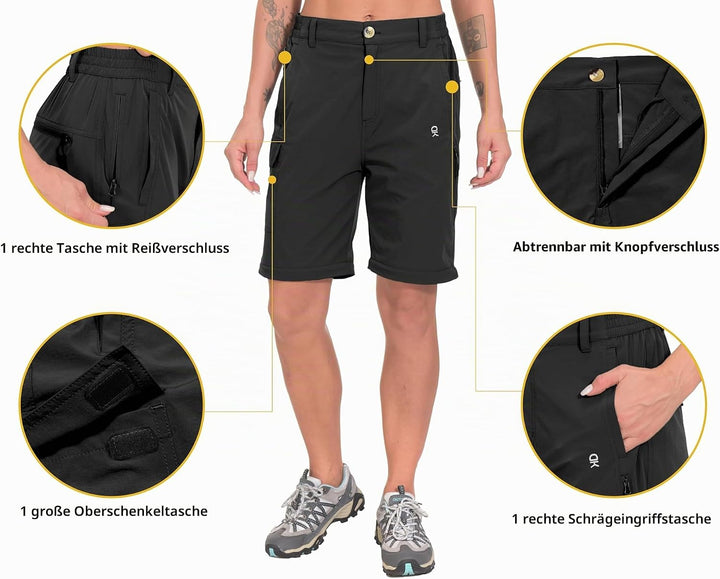 Little Donkey Andy Wanderhose Damen Zip Off Stretch Cabrio Softshellhose Schnell Trocknende mit Reis