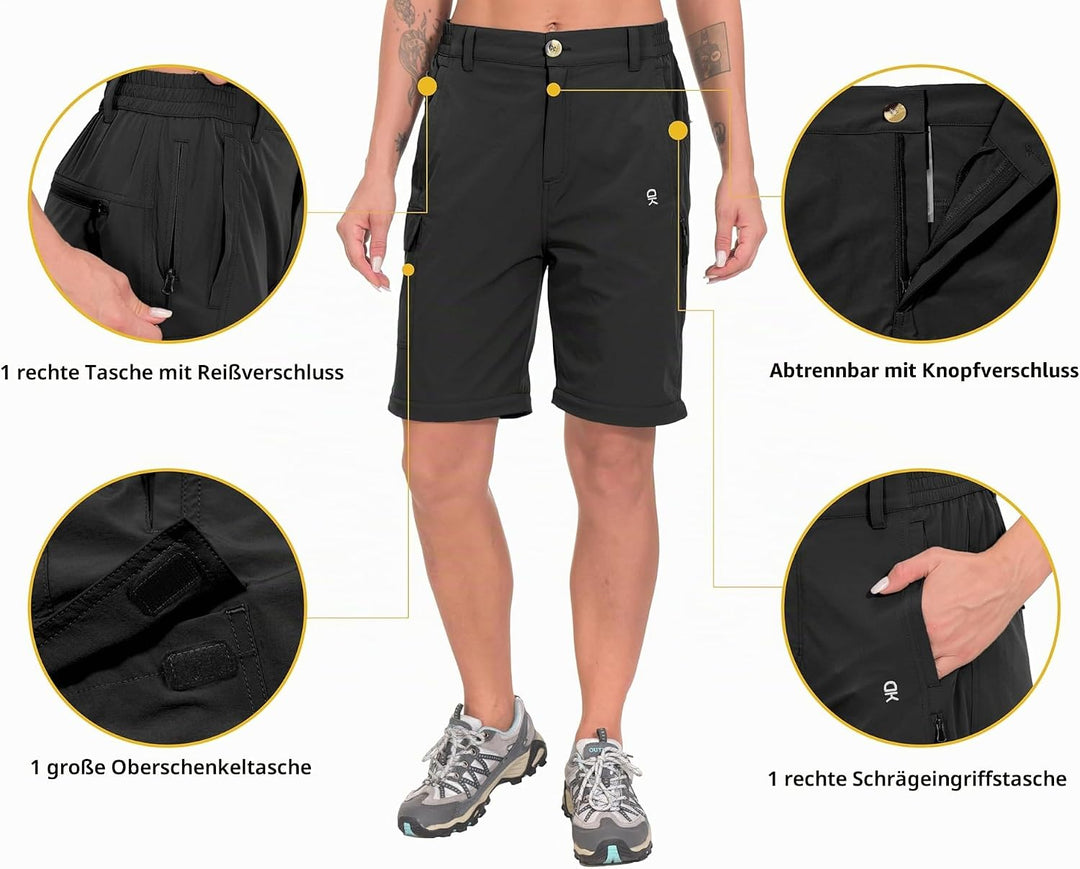 Little Donkey Andy Wanderhose Damen Zip Off Stretch Cabrio Softshellhose Schnell Trocknende mit Reis