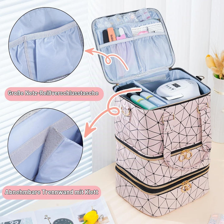 Uross Nagellack Organizer für 60 Nagellackflaschen und 1 LED-Nagellampe, Nagellack Aufbewahrung Tasc