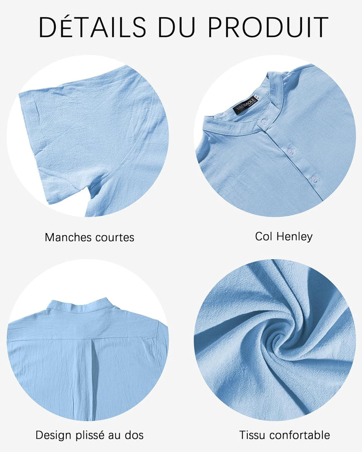 YAOBAOLE Herrenhemd, Leinen, kurzärmlig, Mao-Kragen, Sommerhemd, leicht, aus Baumwolle, Leinen, Stra