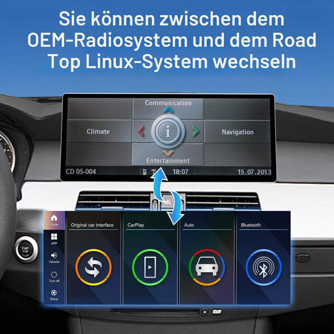 Road Top Autoradio 12,3 Zoll CarPlay Bildschirm für BMW 5er E60/E61 mit CCC | für BMW 5er E60/E61 mi
