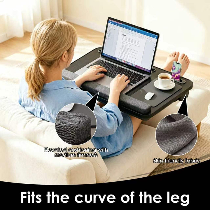 Laptopkissen für Bett mit Handgelenkauflage, bis 16" (Schwarz) | Tablet &amp; Handyhalter und Mausunterl