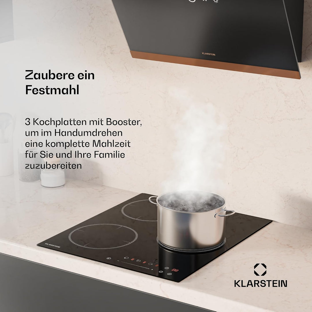 Klarstein Delicatessa Induktionskochfeld - 3-Zonen Einbau-Induktionskochplatte, 6600W mit Boostern,