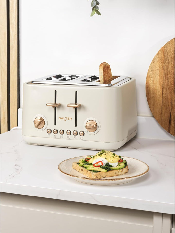 Salter Pebble 4-Scheiben-Toaster – Toaster mit breitem Schlitz, Hochhub-Auswurf, 6 Bräunungsstufen,