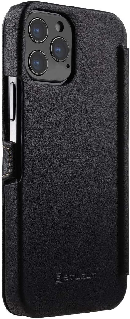 STILGUT Book Case kompatibel mit iPhone 12 Pro Max (6.7“) Hülle aus Leder mit Clip-Verschluss, Klapp