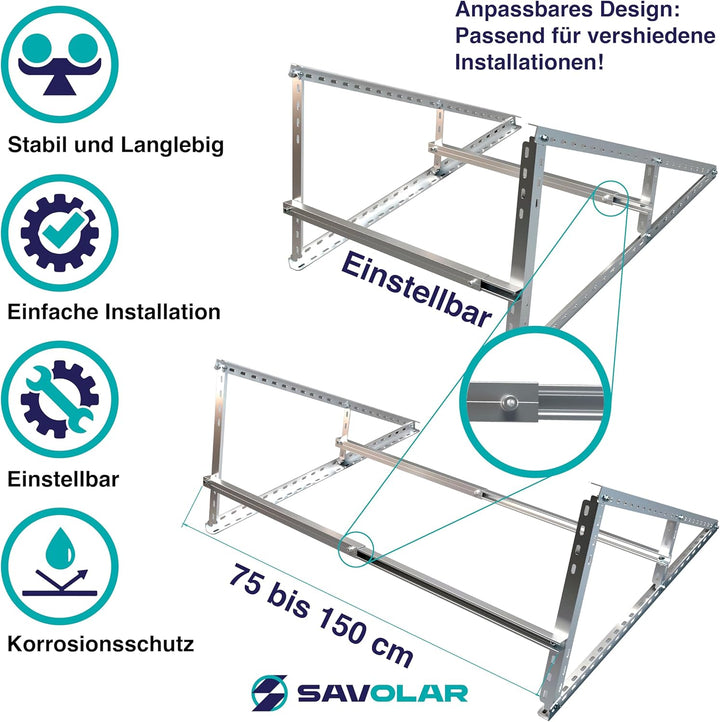 SAVOLAR Solarmodul Halterung 2 Stück, Aluminium & Edelstahl, Wandmontage, für Balkonkraftwerk bis 11
