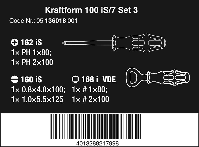 Wera Kraftform 100 iS/7 Set 3 Schraubendrehersatz Kraftform Plus mit reduziertem Klingendurchmesser,