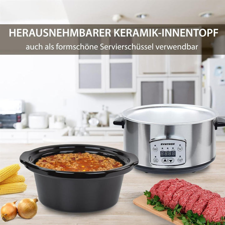 Syntrox 4,5 l Slow Cooker | Schmortopf | Schongarer | Multikocher Annot, digitale Küchenuhr, Schonen