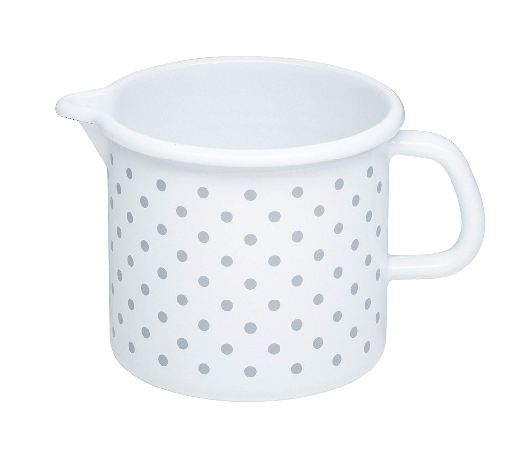 Riess Schnabeltopf aus Emaille in der Farbe Weiss mit Punkten und einem Durchmesser von 12cm, 1L, 00