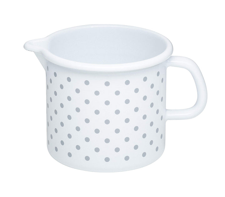 Riess Schnabeltopf aus Emaille in der Farbe Weiss mit Punkten und einem Durchmesser von 12cm, 1L, 00