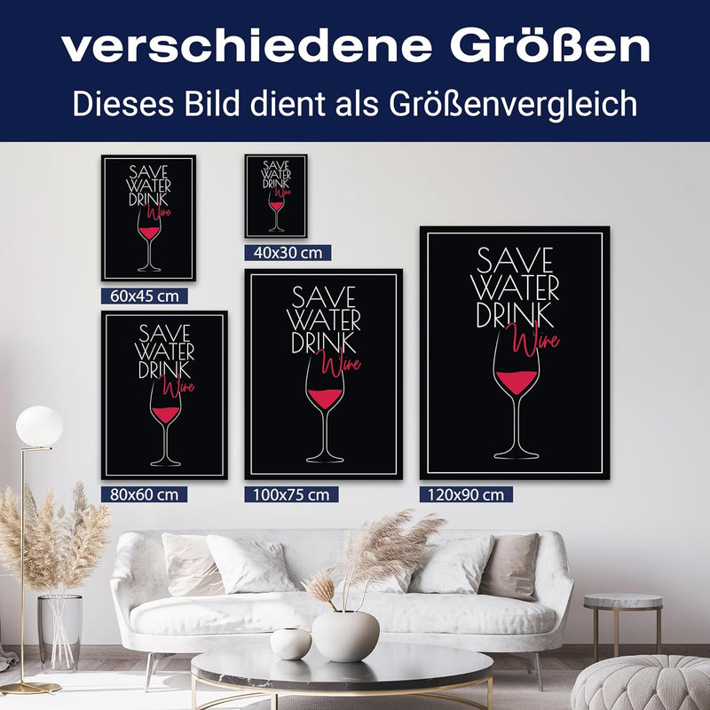 wandmotiv24 Leinwandbild Essen & Trinken, 60x45cm, Hochformat, Spruch, Weinglas, Deko, Bilder auf Le