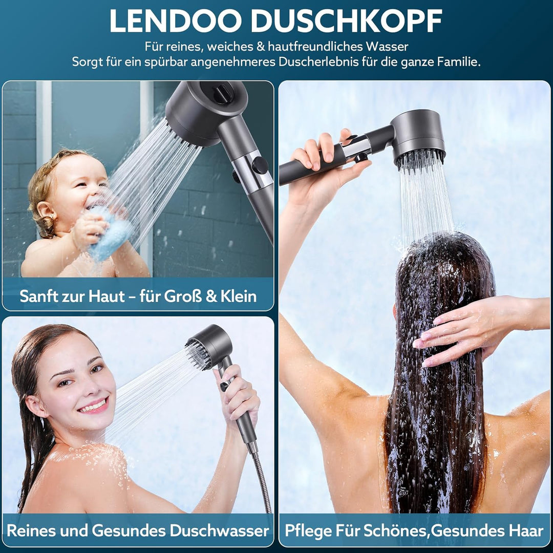 Duschkopf mit Filtera – Hochdruck Duschkopf aus Chrom mit 15-Stufen Wasserfilter, 4 Modi & Stopptast