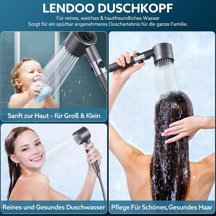 Duschkopf mit Filtera – Hochdruck Duschkopf aus Chrom mit 15-Stufen Wasserfilter, 4 Modi & Stopptast