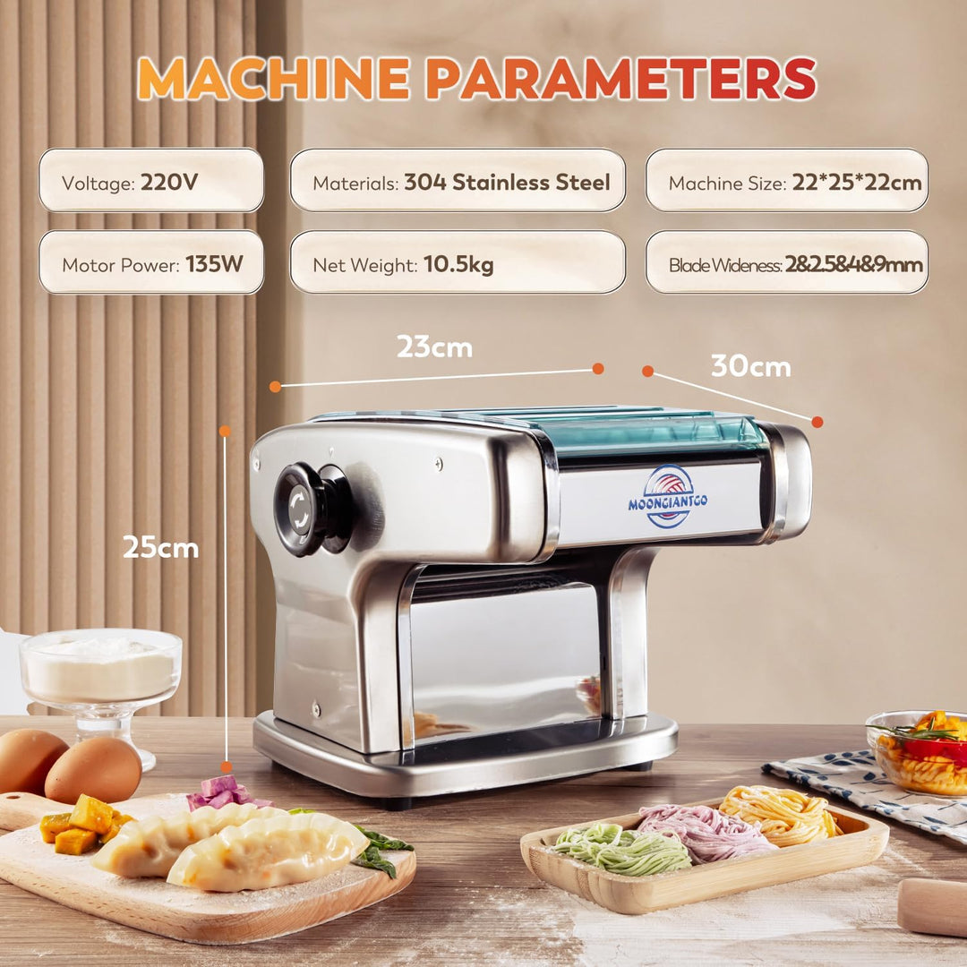 Moongiantgo Nudelmaschine Elektrische Edelstahl mit 9 Einstellbare Dicke 0,5-5mm Für Lasagne, Raviol