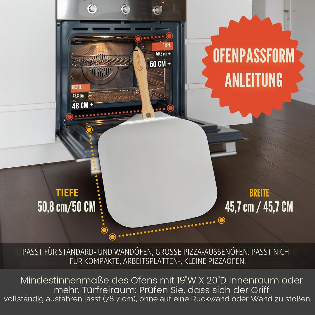 Chef Pomodoro Pizzaschieber mit einklappbarem Holzgriff - Hochwertige Pizzaschaufel aus Aluminium -