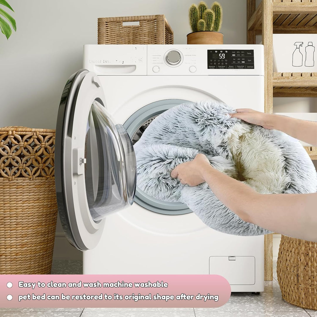 SUOXU Beruhigendes Bett für Katzen und Kleine Hunde, Katzenbett Waschbar Haustierbett,50 cm Donut Fl