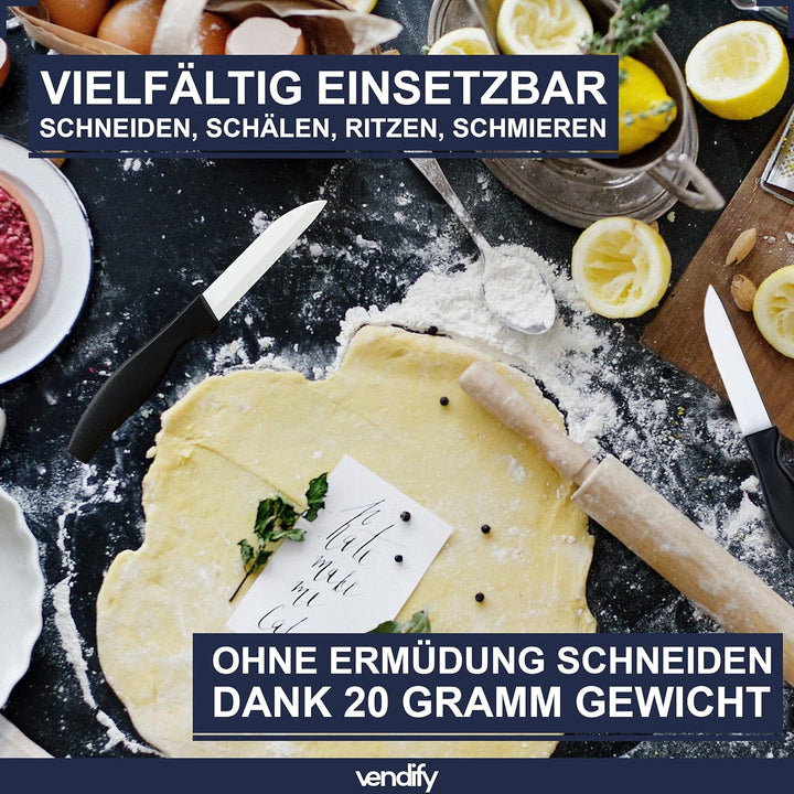 vendify® Keramikmesser 5er-Set Hochwertig sehr scharf - 16,5 cm lang - Küchenmesser mit Keramikkling