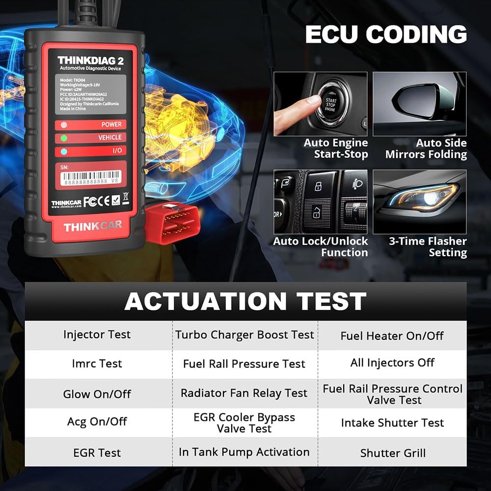 thinkcar obd2 Diagnosegerät,ThinkDiag 2 Bluetooth OBD2 Diagnose Scanner für Alle Fahrzeuge mit 15 Re