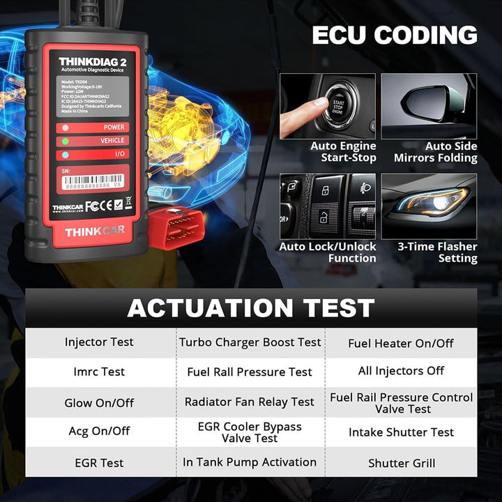 thinkcar obd2 Diagnosegerät,ThinkDiag 2 Bluetooth OBD2 Diagnose Scanner für Alle Fahrzeuge mit 15 Re