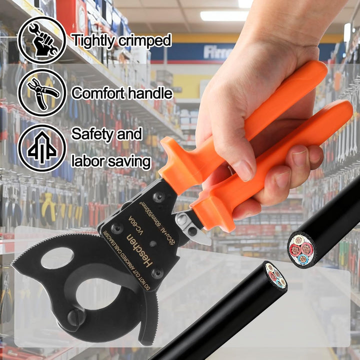 Heschen Ratschen-Kabelschneider VC-60A für 60 mm/500 mm² Abisolierzange, Hand-Crimpzange