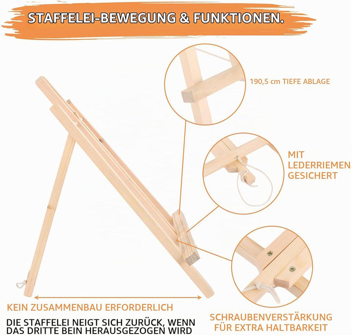 ASelected 4 Stück Staffelei Holz Klein 40cm Tischstaffelei Staffelei Dreifuss Holzstaffelei Klein Ti