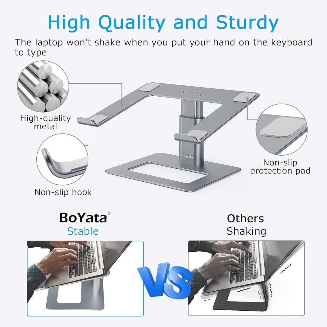 BoYata Laptopständer, Höhenverstellbarer Laptop Riser, Belüfteter Aluminium Notebookhalter für Schre