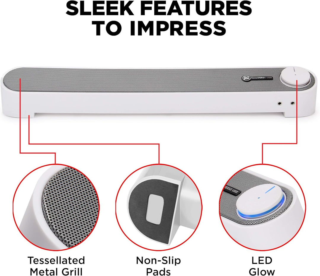 GOgroove Soundbar für PC Lautsprecher für Computer: Tragbarer 2.0 Stereo Speaker mit Eingebauten Sou