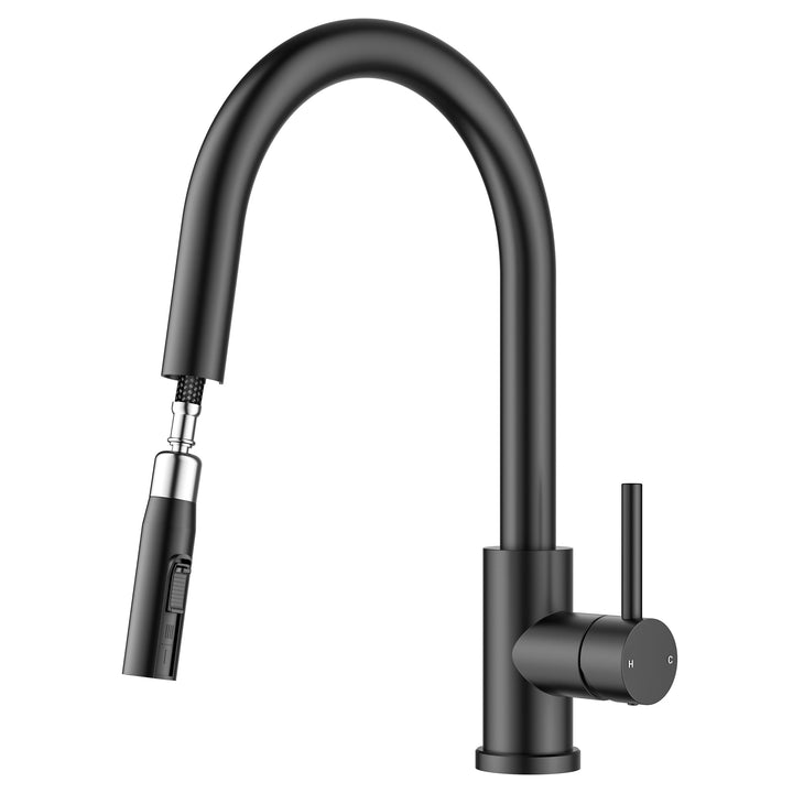FORIOUS Wasserhahn Küche, Mischbatterie Küche mit Ausziehbar, Hochgebogene Küchenarmatur mit 2 Sprüh