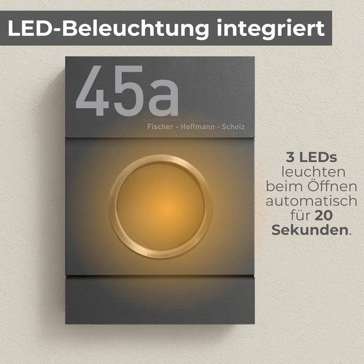Radius Design Briefkasten Letterman MB mit Bullauge & Zeitungsfach - Wandbriefkasten aus Stahl - gro