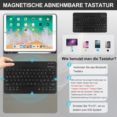 Tastatur Hülle für iPad 9.7 QWERTZ Deutsches Tastatur 2018 (6 Generation)/9.7 2017 (5. Generation)/i