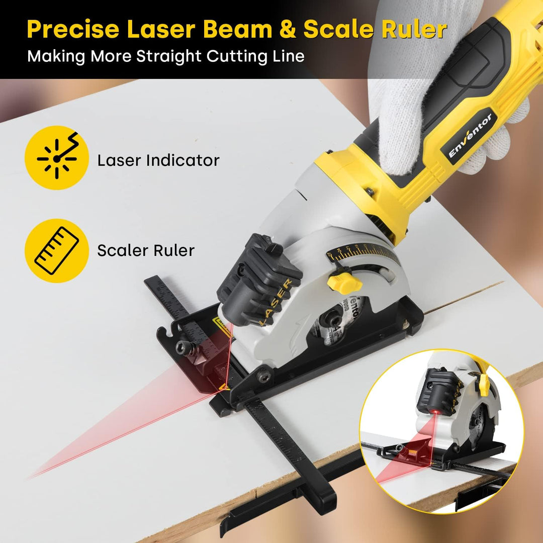 Enventor Mini Kreissäge 580W, Mini Handkreissäge mit Skalenlineal & Laserführung, 4000RPM, Einhändig