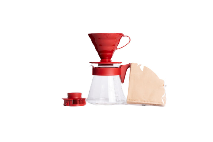 Hario 4977642020665 V60 coffee server 02 set R VCSD-02R, Glas, rot, 17,3 x 24,5 x 13 cm Rot Single,