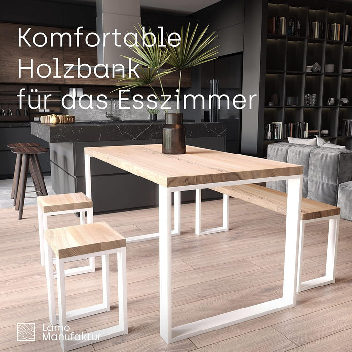 LAMO Manufaktur Hocker Beistelltisch Sitzbank 30x40x47 cm, Möbelfüsse Simple Weiss/Roh, LSB-01-A-001
